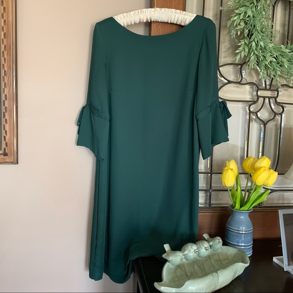 Silky green dress.